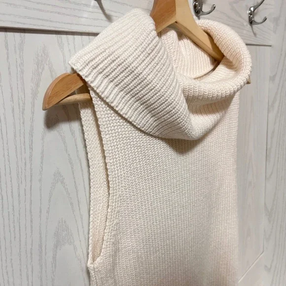 Lou Grey Loft Cream Knit Cowl Neck Sleeveless Tunic Vest Rich Sweater Size S - Picture 7 of 9